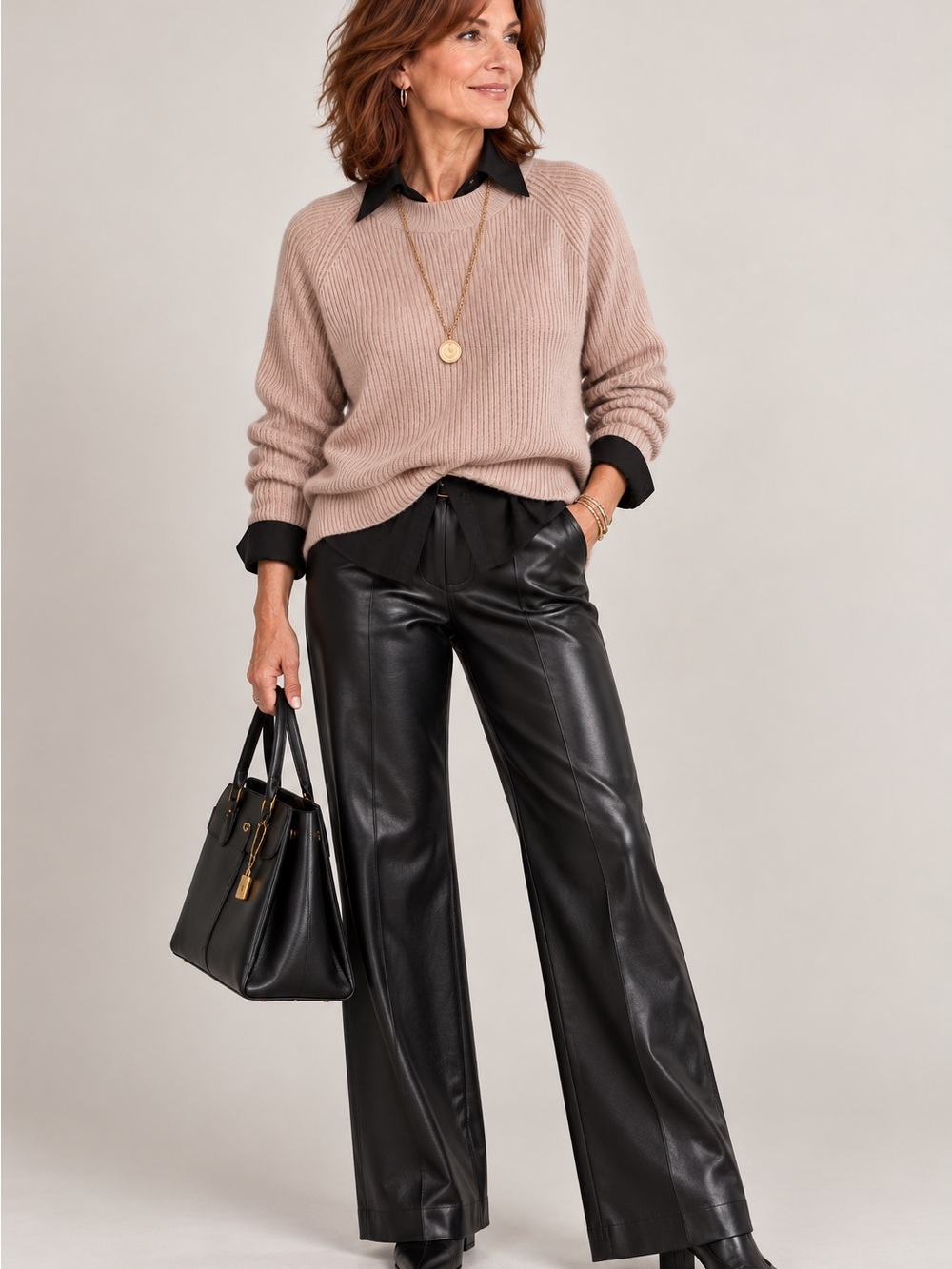 Brian Bailey- Ribbed Crew Neck Sweater in Blush Taupe - SzM - Picture 3 of 13